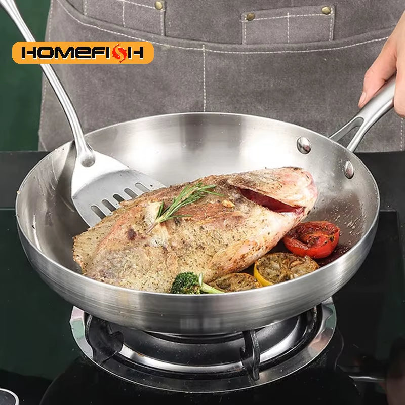PDG1 304 Stainless Steel Non Stick Pan for Frying Steak Uncoated Kitchen Cookware Suitable for Gas Stoves and Induction Cookers