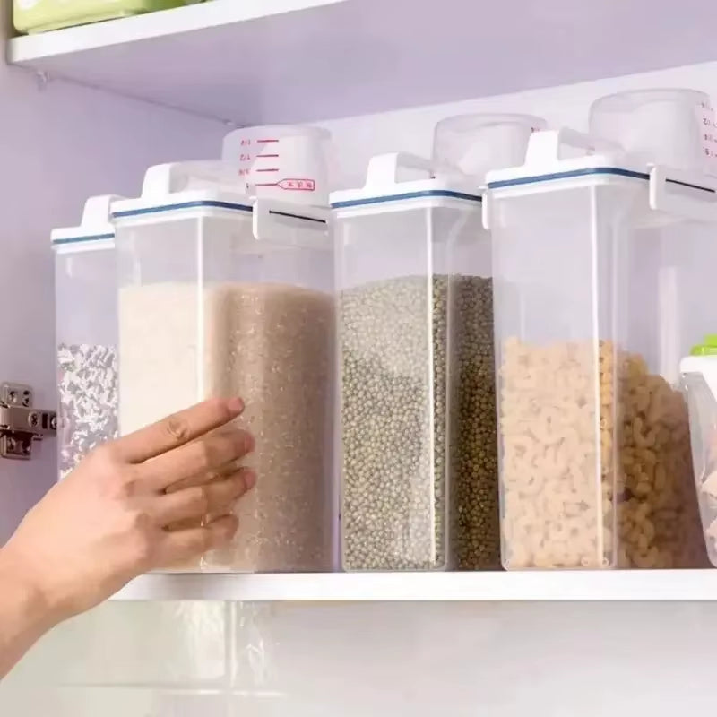 【Hot Sales】1Pc Rice and Grains Food Storage Canister with Measuring Cup, Kitchen Moisture-Proof and Insect-Proof Dust-Proof