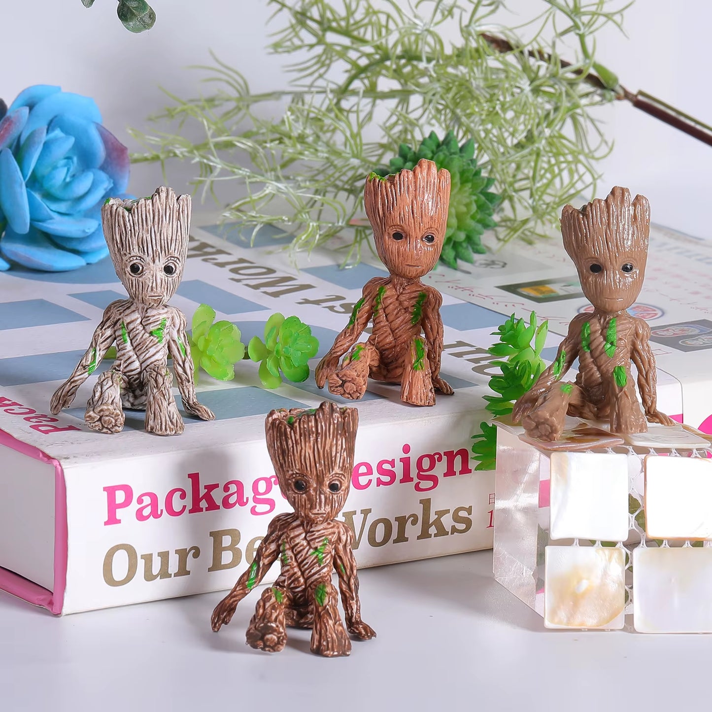 Home Decor Groot Sculpture Anime Figure Figurine Hero Statue Tree Man Ornaments Flower Pots Home Garden Home Office Pen Holder