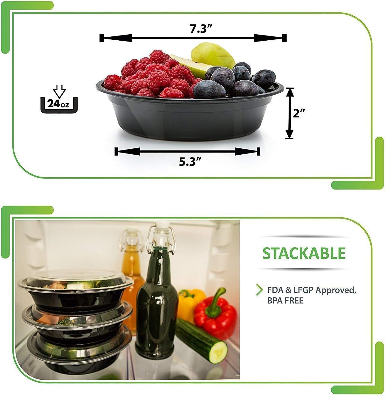 Prepnaturals 30 Pack Meal Prep Containers - 30 Pack of 24 Oz 100% Bpa-Free Reusable Plastic Food Storage Containers with Lids - Dishwasher Safe Lunch Container
