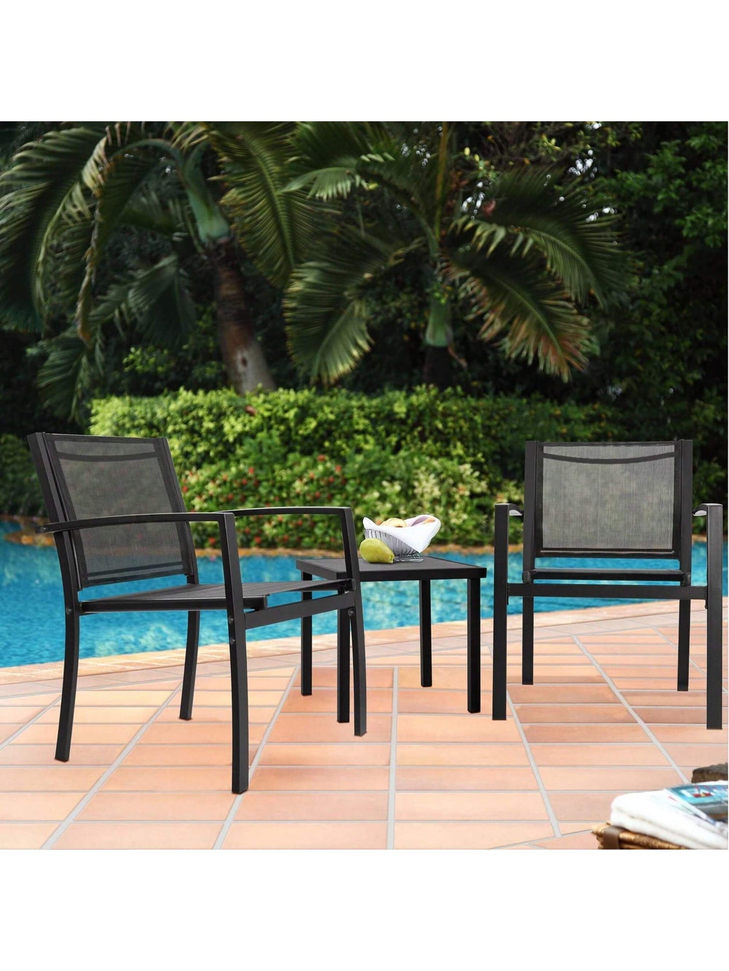 Flamaker 4 Pieces Patio Furniture Outdoor Furniture Outdoor Patio Furniture Set Textilene Bistro Set Modern Conversation Set Black Bistro Set with Loveseat Tea Table
