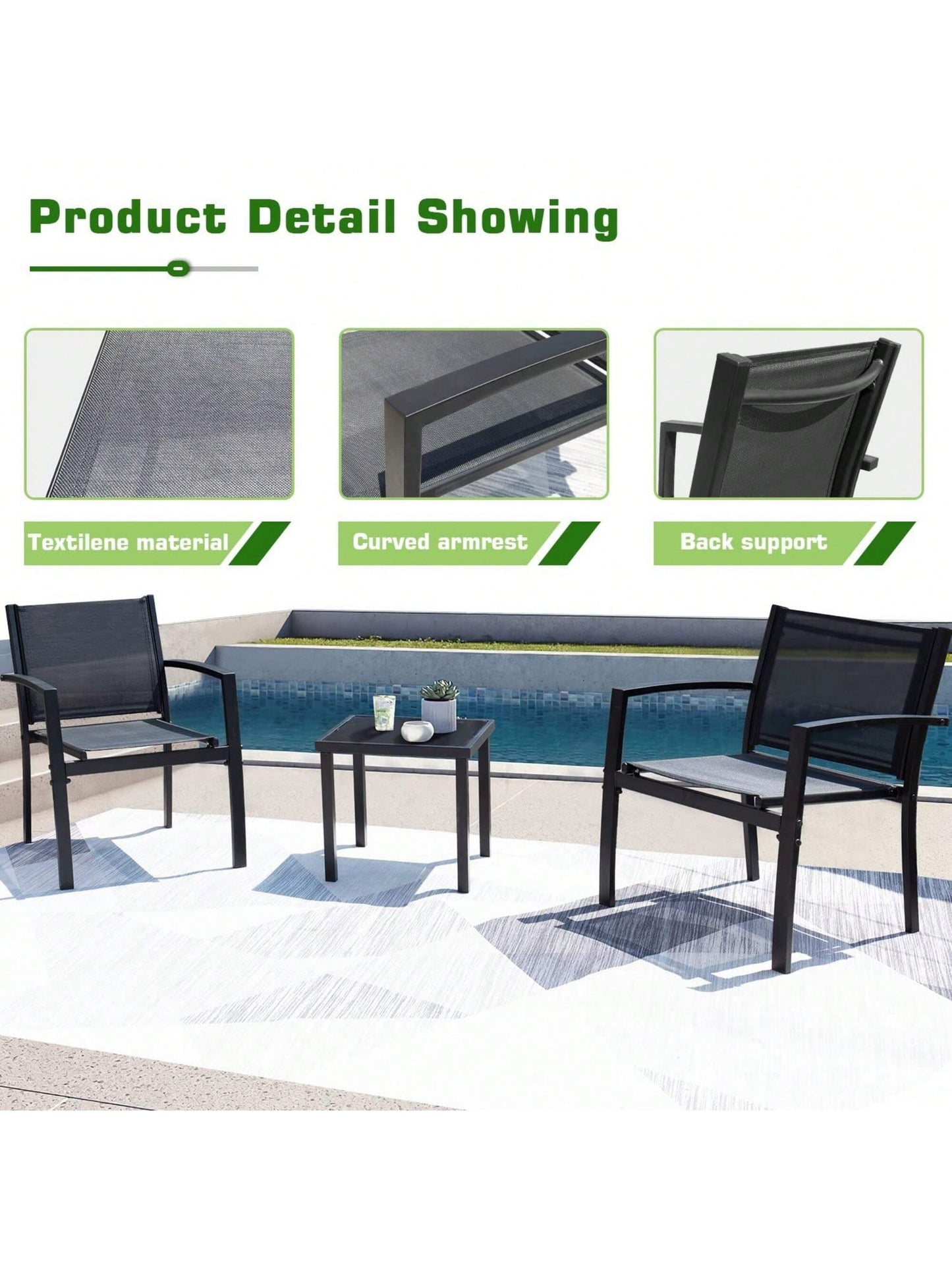 Flamaker 4 Pieces Patio Furniture Outdoor Furniture Outdoor Patio Furniture Set Textilene Bistro Set Modern Conversation Set Black Bistro Set with Loveseat Tea Table
