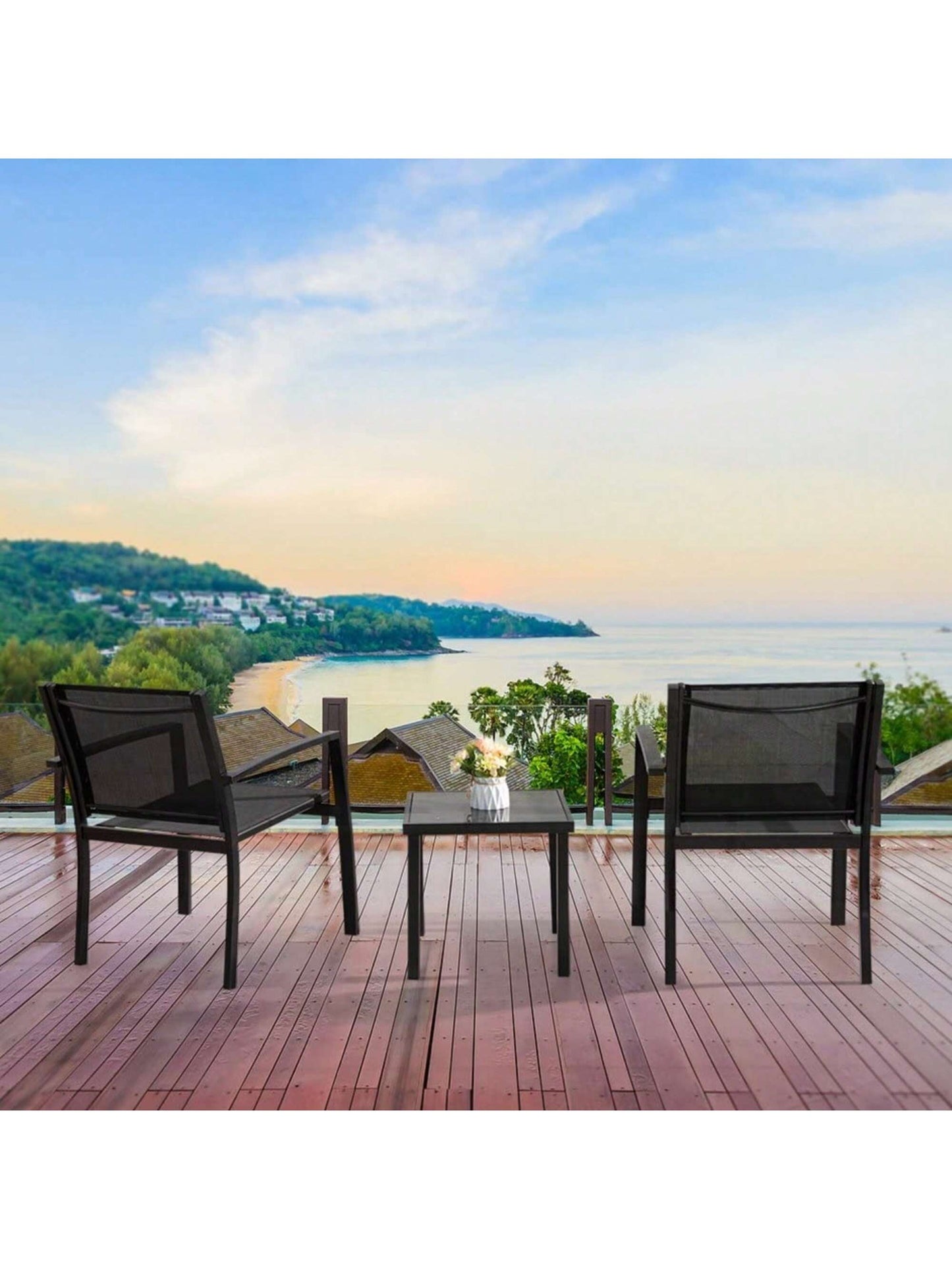 Flamaker 4 Pieces Patio Furniture Outdoor Furniture Outdoor Patio Furniture Set Textilene Bistro Set Modern Conversation Set Black Bistro Set with Loveseat Tea Table