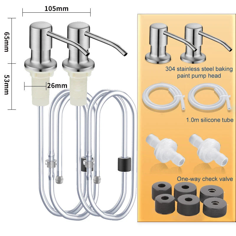2PCS Stainless Steel Liquid Soap Dispenser Pump Kitchen Sink Hand Pressure Liquid Dispenser Kitchen Hardware Accessories