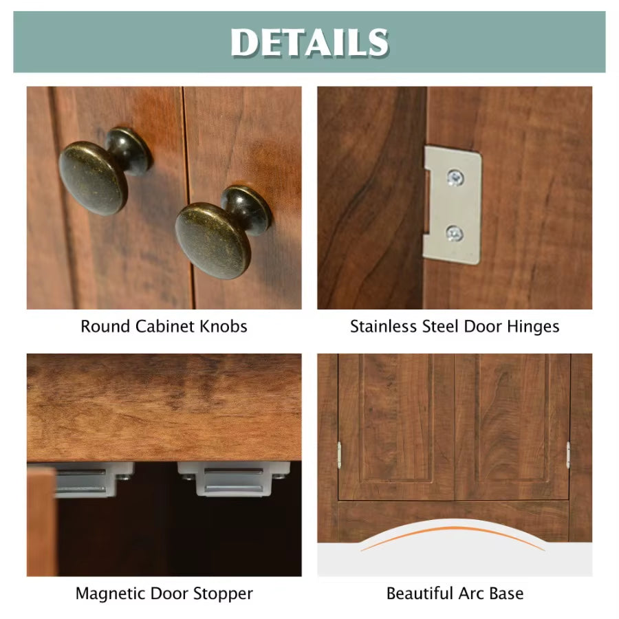 Brown Triangle Bathroom Storage Cabinet with Adjustable Shelves Freestanding Floor Cabinet for Home Kitchen