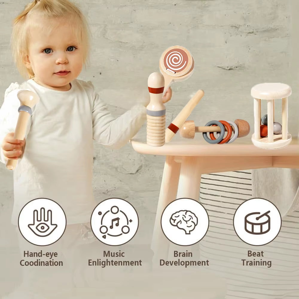 Baby Musical Toys Montessori Toys Wooden Percussion Instruments Set Oddler Music Toys Preschool Educational Birthday Gift