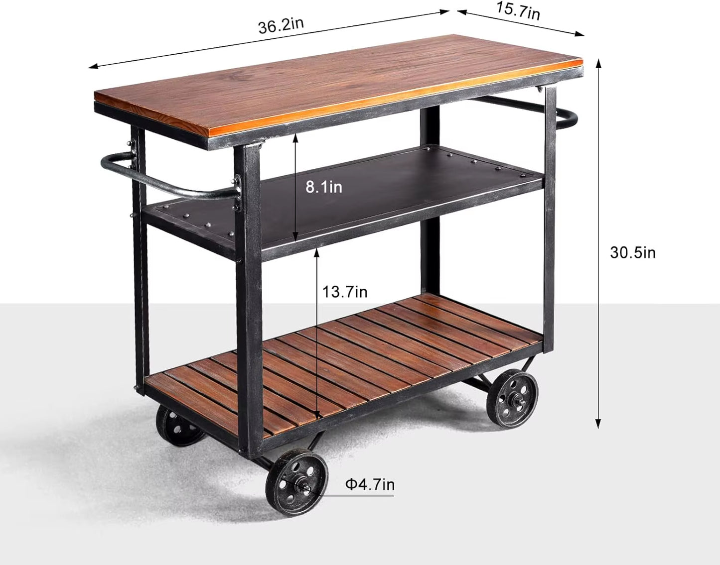 Bar Cart for Home Kitchen Serving Cart Industrial Vintage Kitchen Cart Bar Serving Carts Rolling Metal Wood