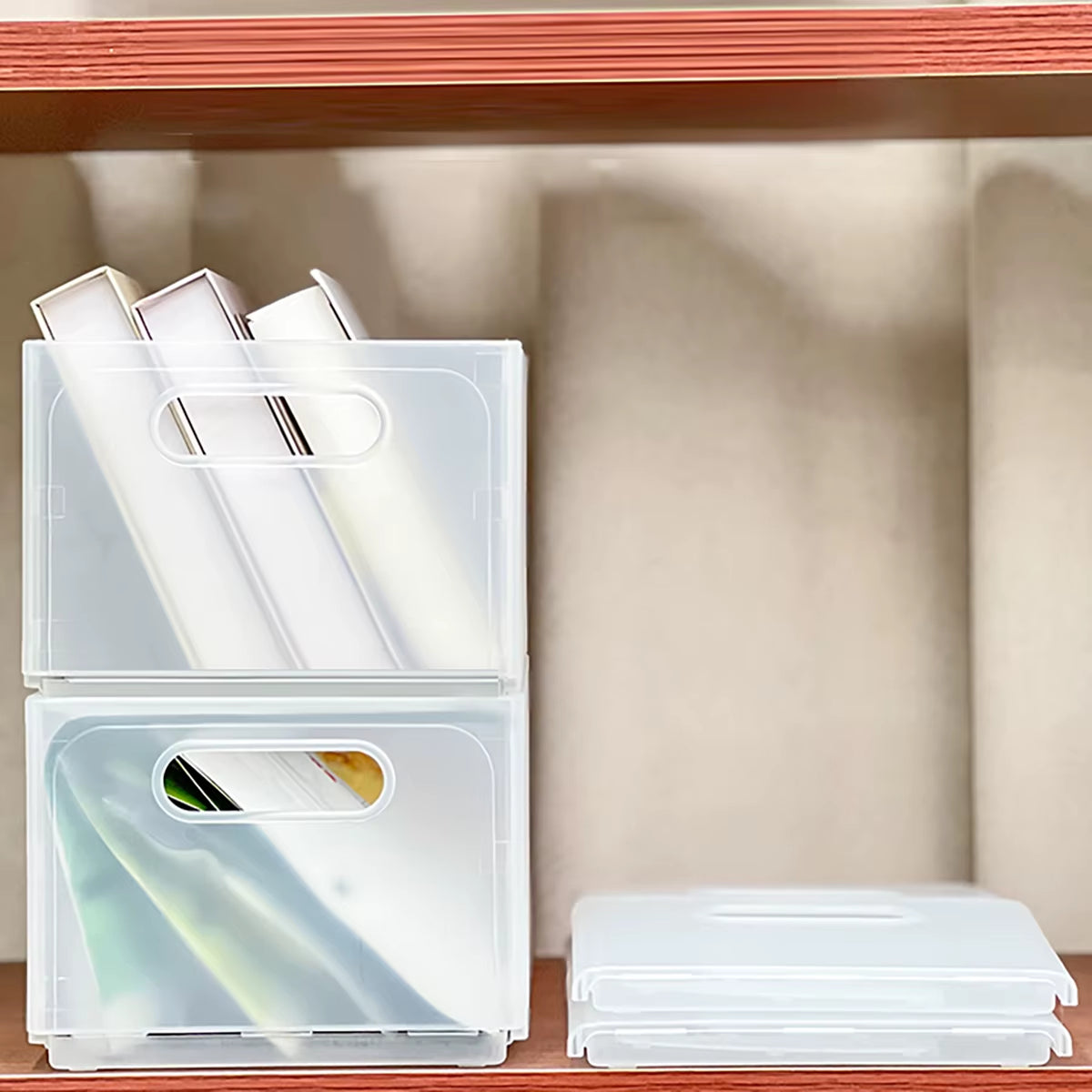 Foldable Cabinet Storage Organization Pull-Out Plastic Storage Box with Handle Large Capacity Storage Case Kitchen Organizer 