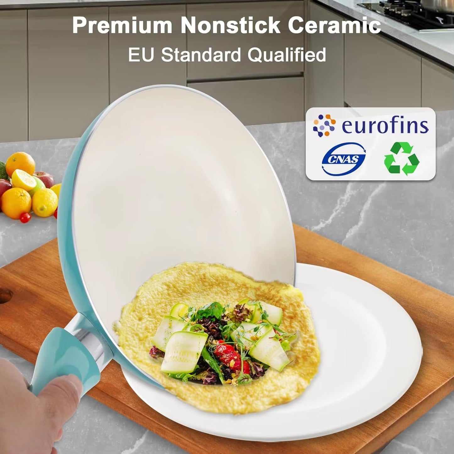 11 Piece Kitchen Non Stick Cookware Set with Electromagnetic, Ceramic, Insulated Handle, 100% PFOA Free, Turquoise Color