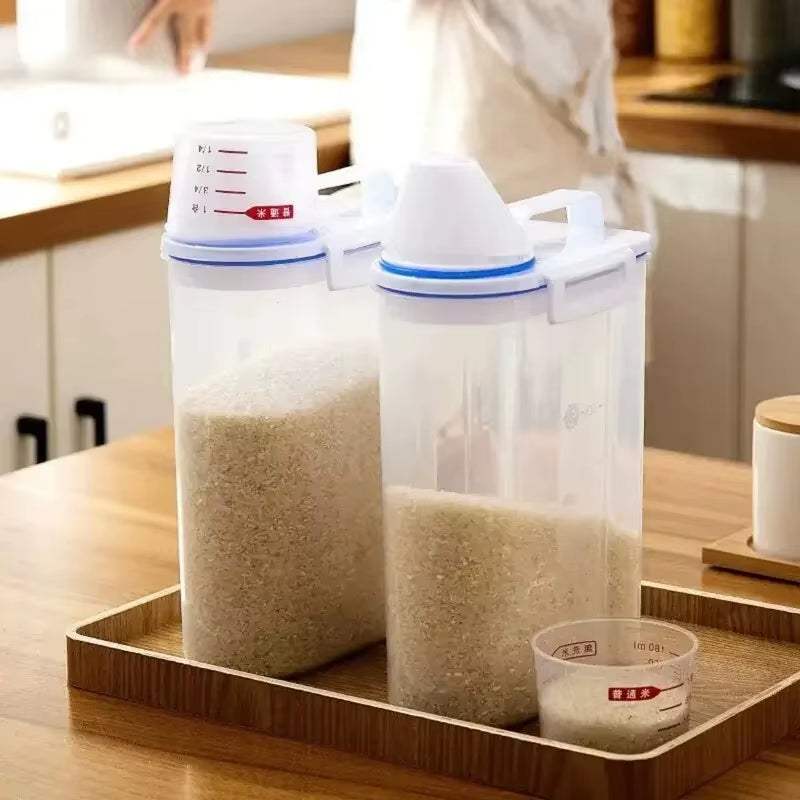 【Hot Sales】1Pc Rice and Grains Food Storage Canister with Measuring Cup, Kitchen Moisture-Proof and Insect-Proof Dust-Proof