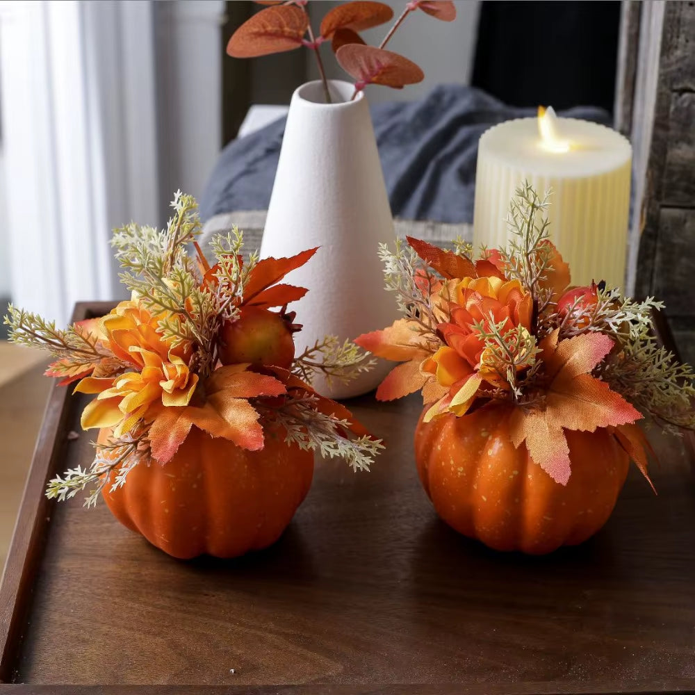 Artificial Pumpkin Autumn Herbst Decoration Chrysanthemum Home Decor Thanksgiving Halloween Table Entryway Sideboard Figurines