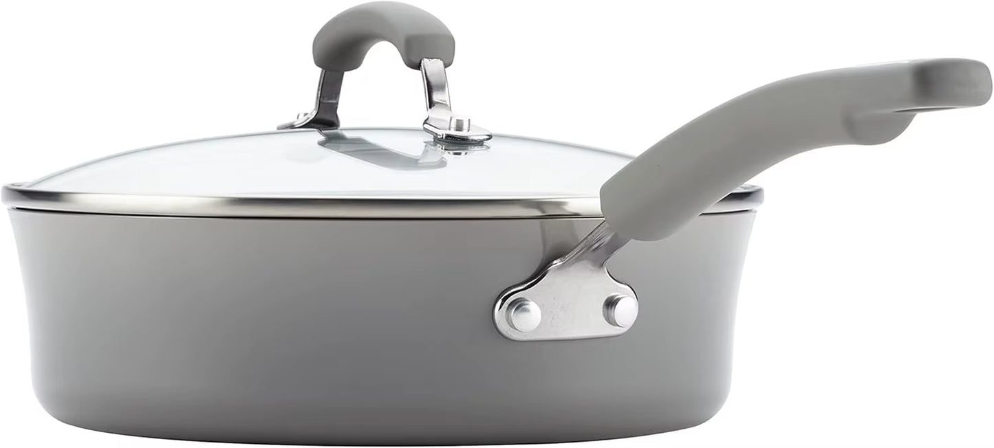 Brights Nonstick Cookware Pots and Pans Set, 14 Piece, Sea Salt Gray