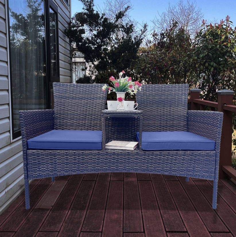 Wicker Patio Conversation Furniture Set, Outdoor Furniture Set with Removable Cushions & Table, Temp