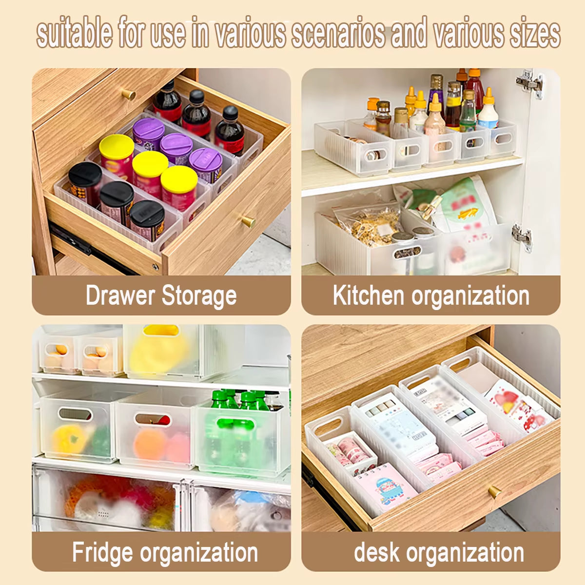Foldable Cabinet Storage Organization Pull-Out Plastic Storage Box with Handle Large Capacity Storage Case Kitchen Organizer 