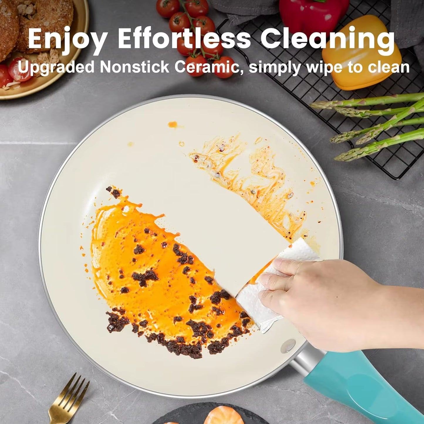 11 Piece Kitchen Non Stick Cookware Set with Electromagnetic, Ceramic, Insulated Handle, 100% PFOA Free, Turquoise Color