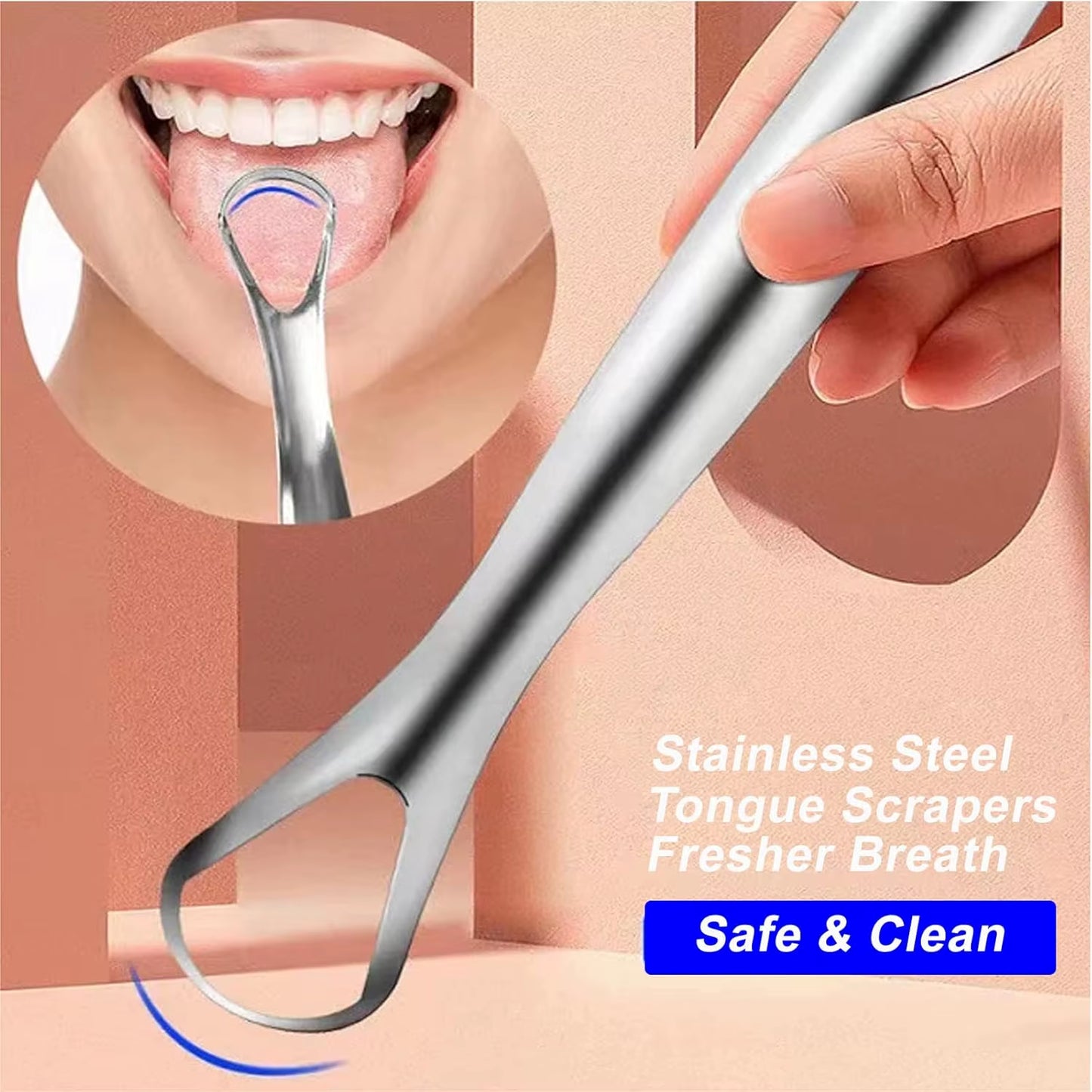 3/4PCS Tongue Scraper for Adults with U-Shaped Hollowed-Out Spooned Stainless Steel Tongue Cleaner with Metal Travel Case Bad
