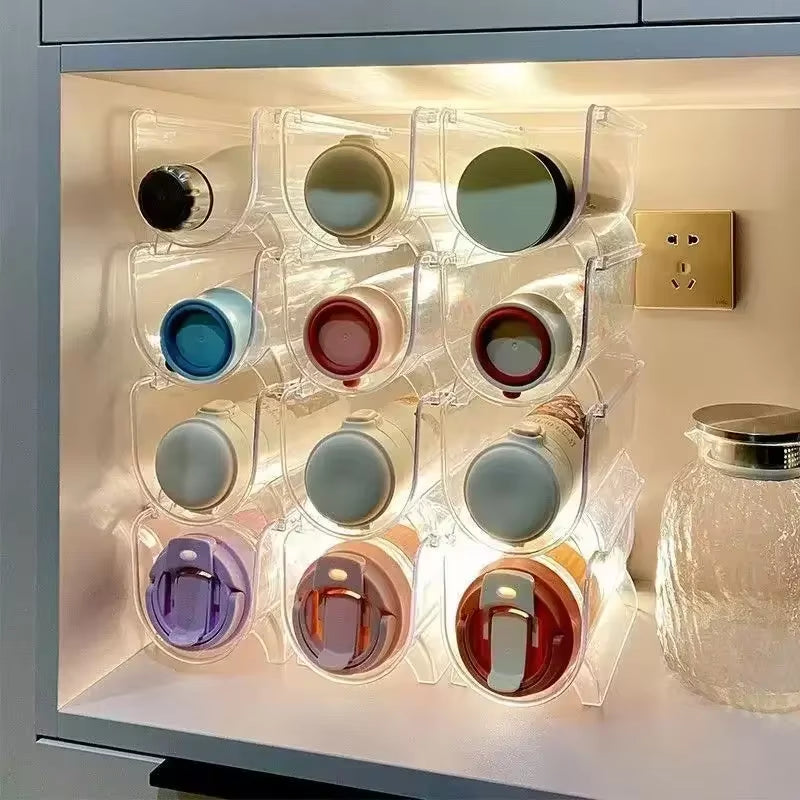 Water Bottle Holder,Kitchen Storage Organization and Storage,Stackable Cup Holder, Suitable for Cabinets, Plastic Refrigerator