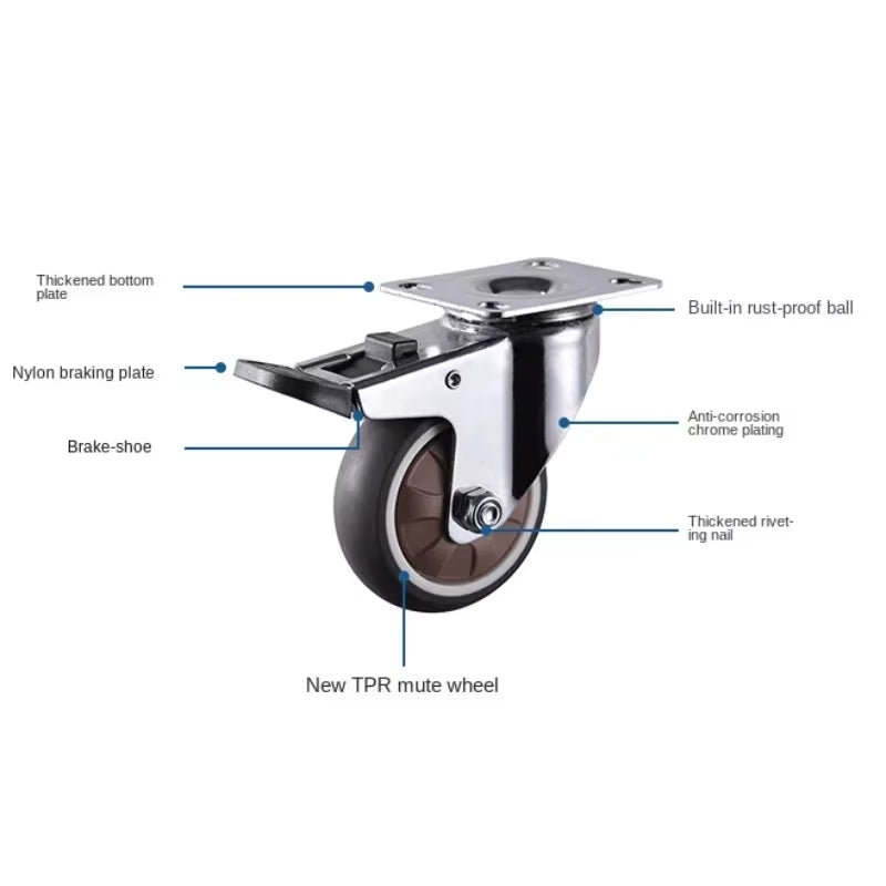 4PCS Furniture Caster 1/2 Inches Soft Rubber Universal Wheel Swivel Caster Roller Wheel for Platform Trolley Accessory Furniture