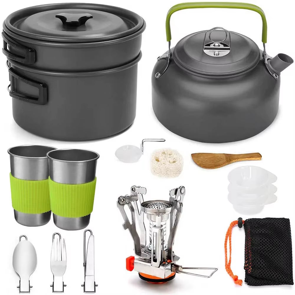 Outdoor Camping Cookware Portable Camping Equipment Outdoor Tableware Water Kettle Cookware Set Aluminum Alloy Material
