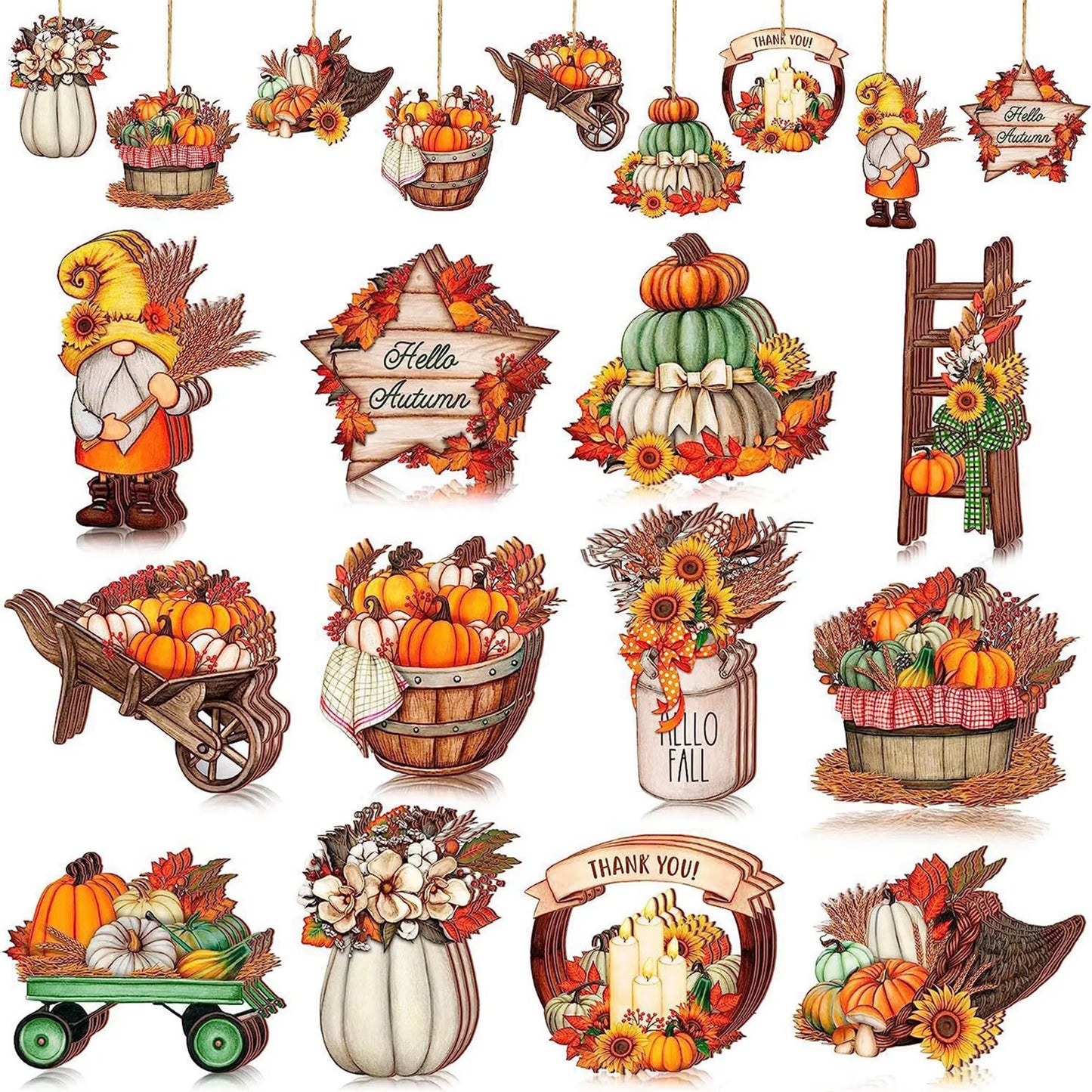 Thanksgiving Harvest Decor Set with Gnome Pumpkin Leaves - Wooden Hanging Ornaments for Autumn Home Party Wall Display