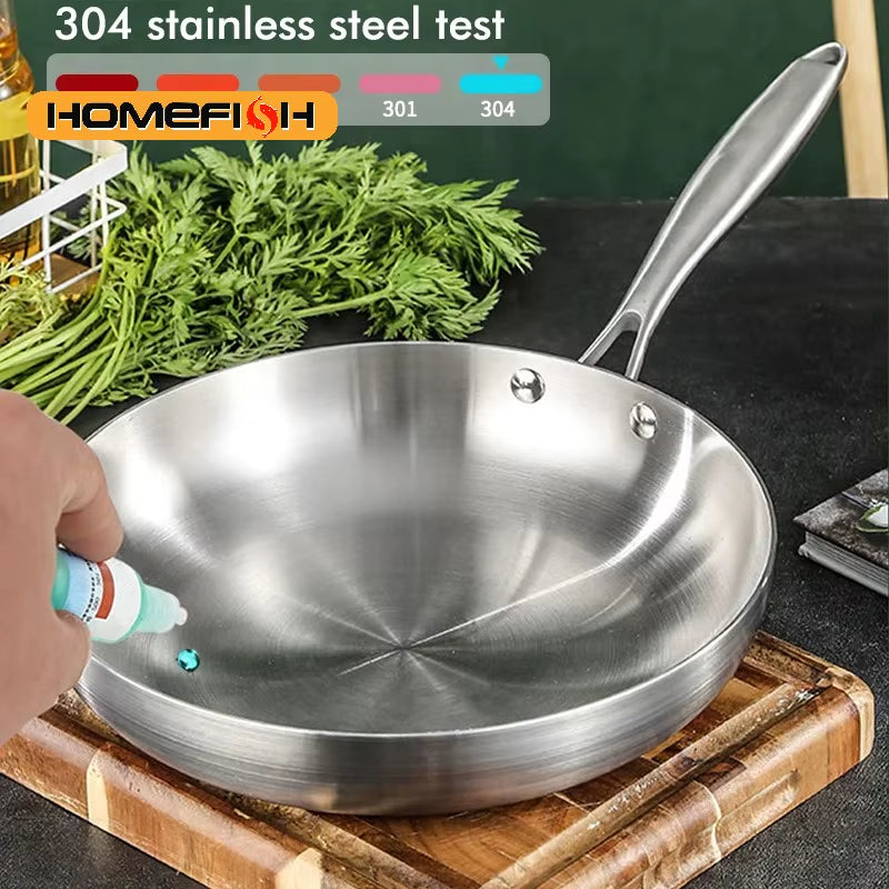 PDG1 304 Stainless Steel Non Stick Pan for Frying Steak Uncoated Kitchen Cookware Suitable for Gas Stoves and Induction Cookers