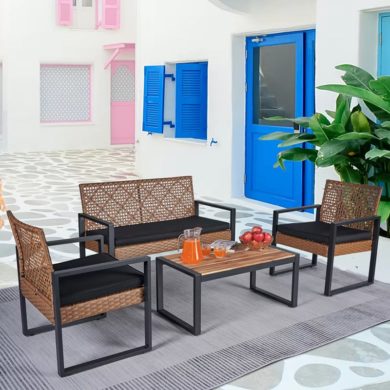 4-Piece Patio Furniture Set Outdoor Balcony Porch Garden Backyard Lawn Furniture Acacia Wood Table Top