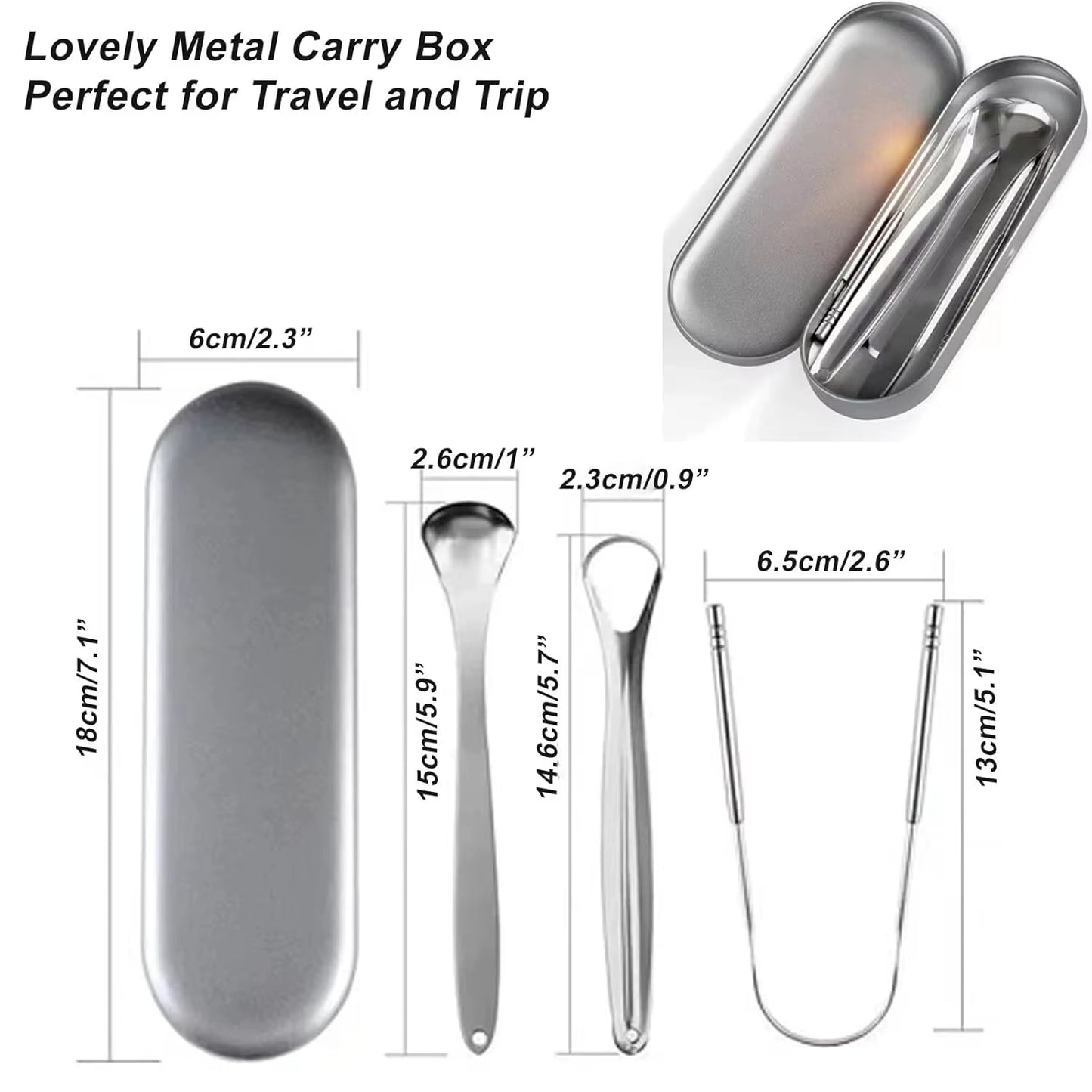 3/4PCS Tongue Scraper for Adults with U-Shaped Hollowed-Out Spooned Stainless Steel Tongue Cleaner with Metal Travel Case Bad
