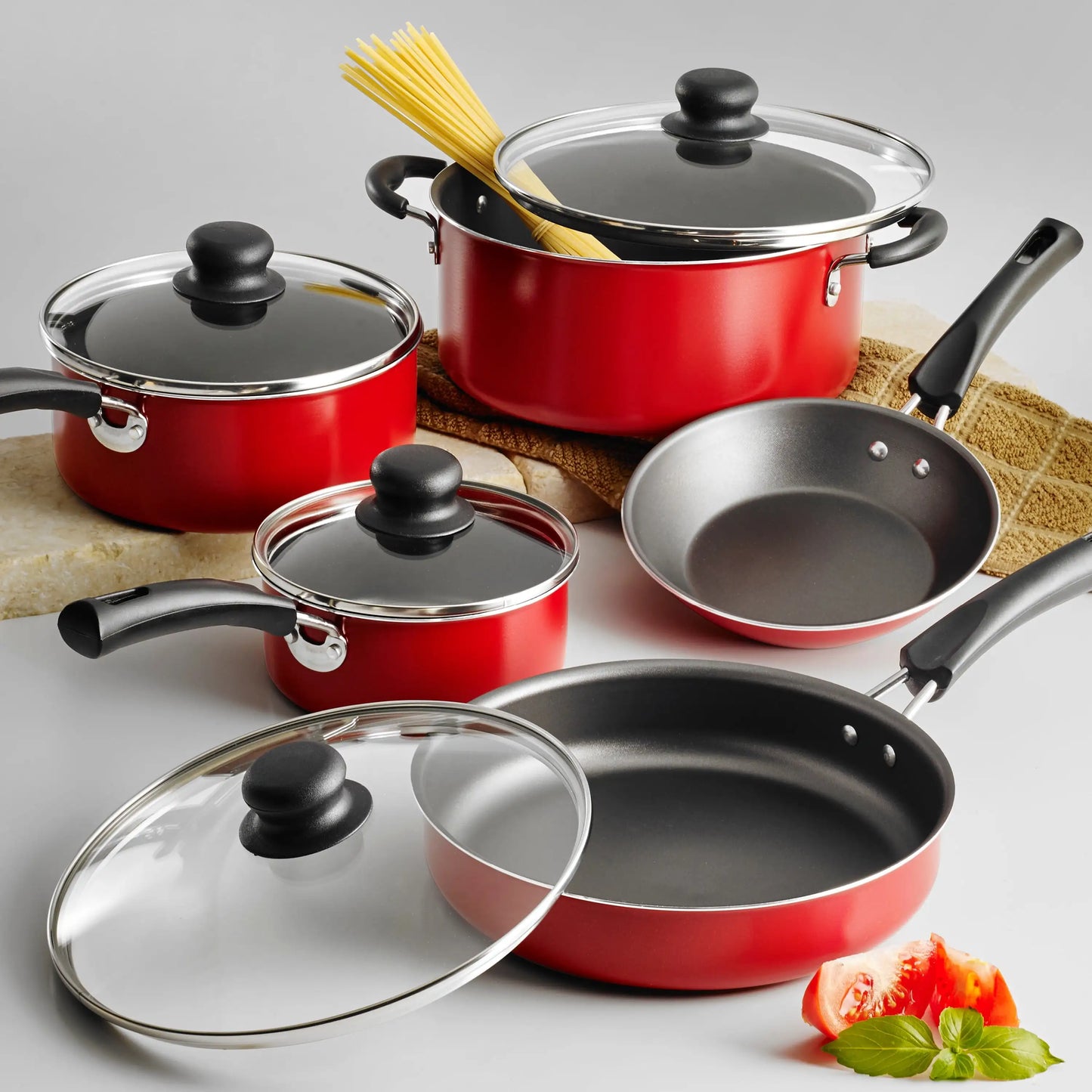 9-Piece Nonstick Cookware Set, Red, 18.37 X 6.50 X 11.88 Inches