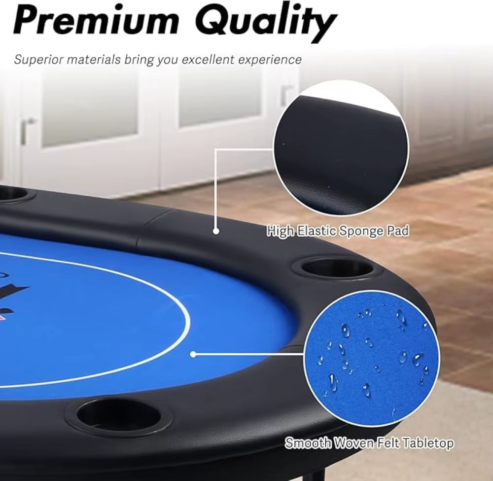 Poker Table for 10 Player, 84”Texas Hold’Em Foldable Poker Table with Stainless Steel Cup Holders and Padded Rails, Casino Leisu