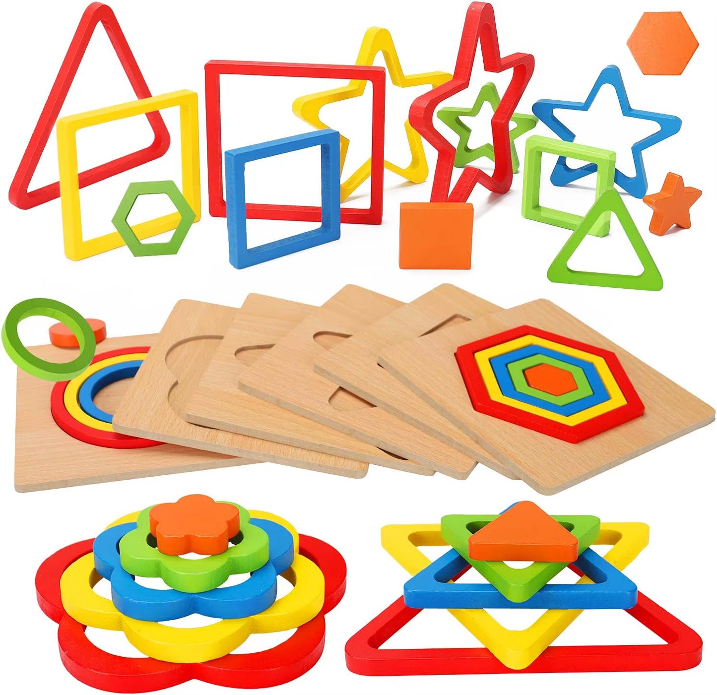 Stacking Puzzle Game Blocks Educational Toy for Kids Montessori Wooden Shape Sorting Puzzle Sensory Toys Developmental 1 2 3 4 Y