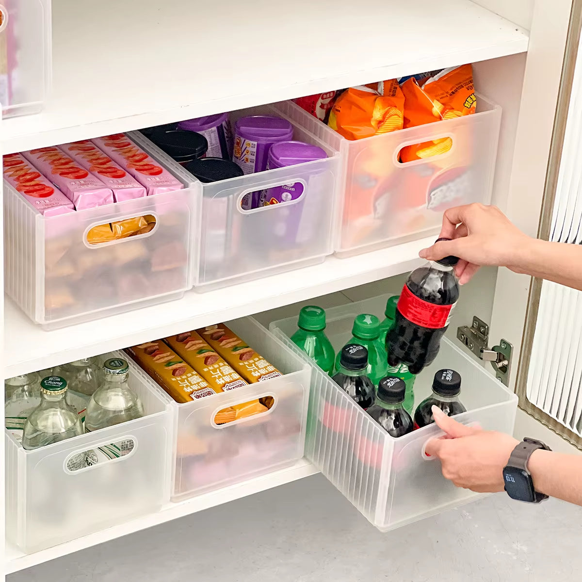Foldable Cabinet Storage Organization Pull-Out Plastic Storage Box with Handle Large Capacity Storage Case Kitchen Organizer 