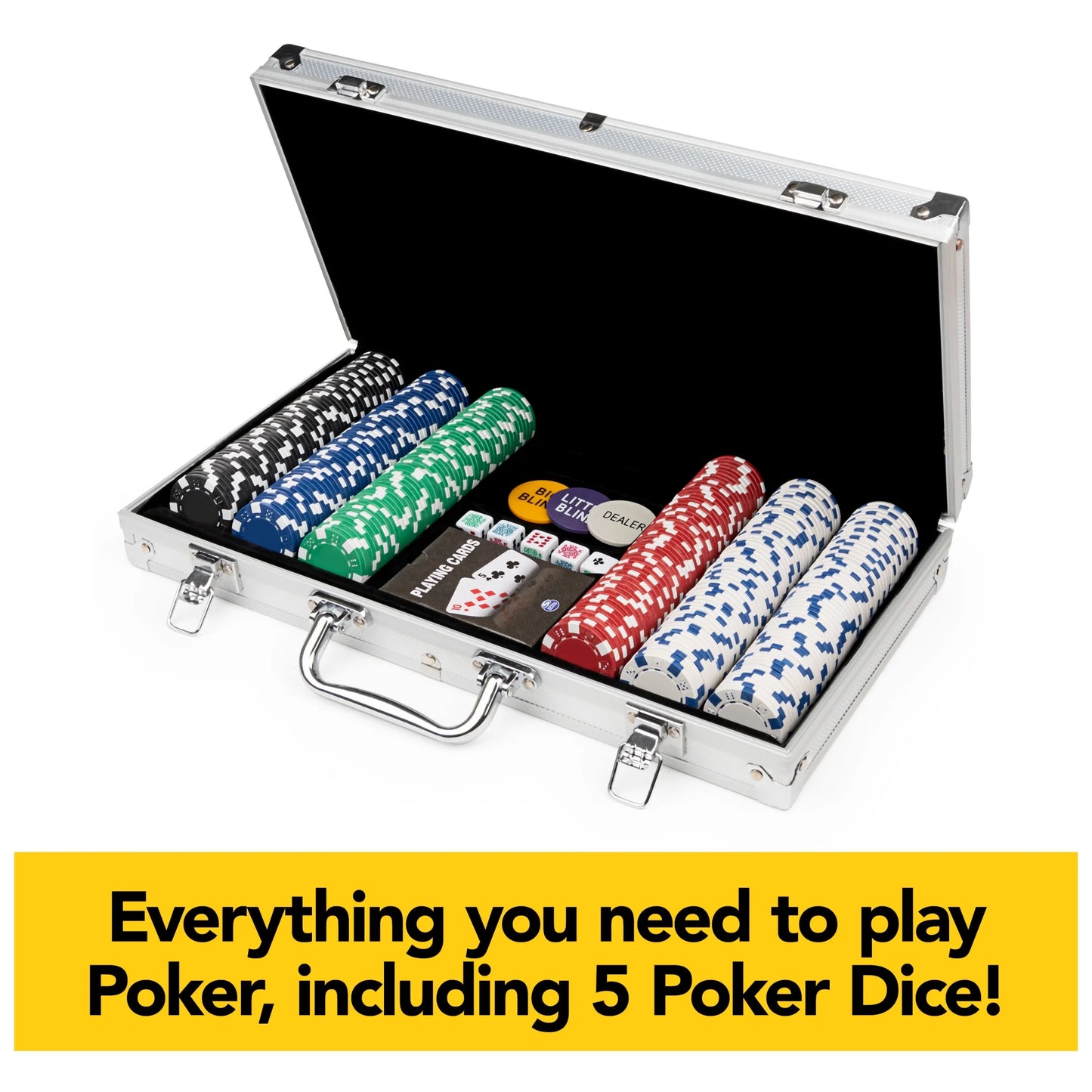 300-Piece Poker Set with Aluminum Carrying Case & Professional Weight Chips plus 5 Poker Dice