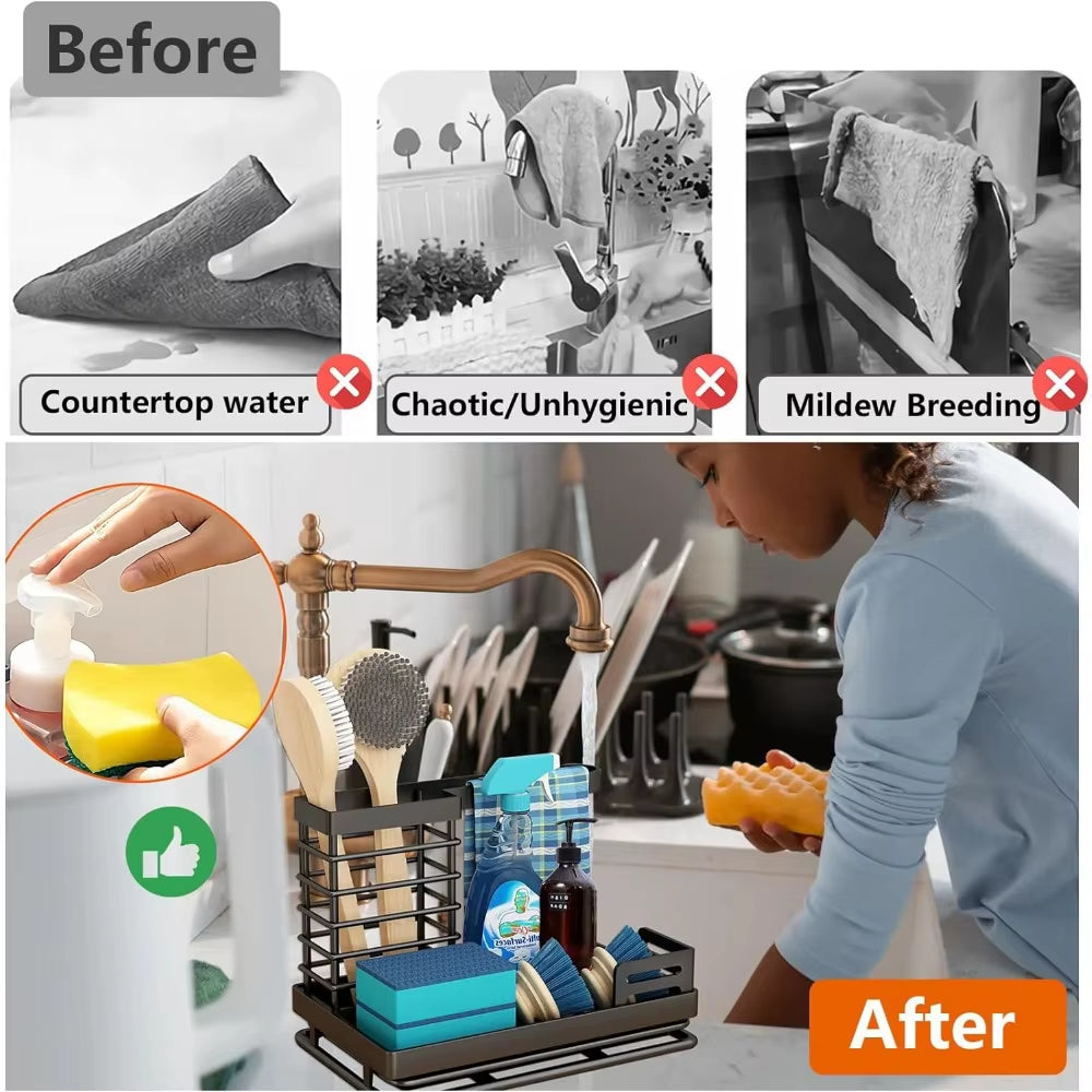 Kitchen Caddy Sink Organizer, Stainless Steel Sink Caddy Sponge Holder for Kitchen Sink,Christmas Gift