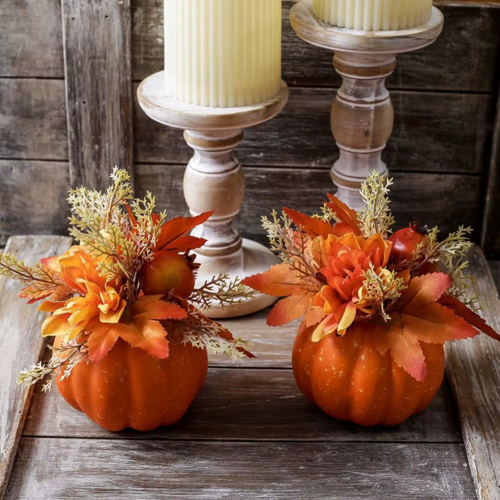 Artificial Pumpkin Autumn Herbst Decoration Chrysanthemum Home Decor Thanksgiving Halloween Table Entryway Sideboard Figurines