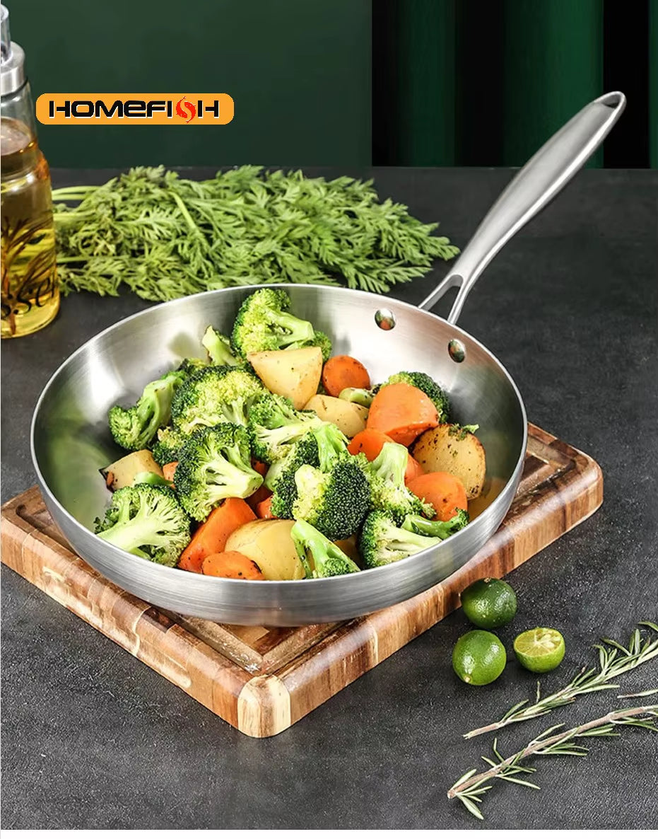 PDG1 304 Stainless Steel Non Stick Pan for Frying Steak Uncoated Kitchen Cookware Suitable for Gas Stoves and Induction Cookers