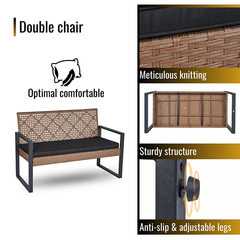 4-Piece Patio Furniture Set Outdoor Balcony Porch Garden Backyard Lawn Furniture Acacia Wood Table Top