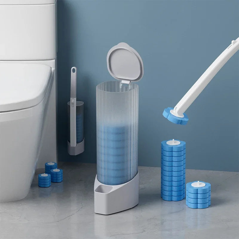 Wall-Mounted Disposable Toilet Brush with Cleaning Liquid Bathroom Cleaning Disposable Brush Head Household Cleaning Tools