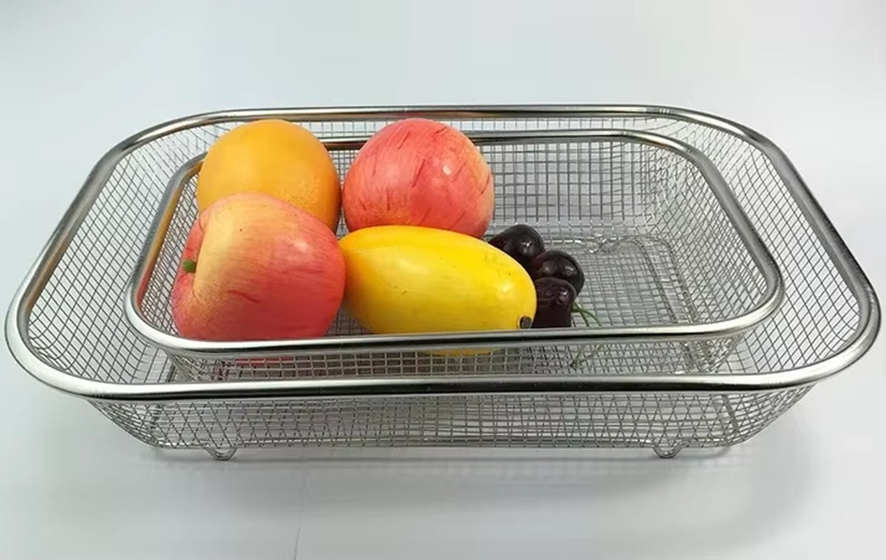 Square Thick Stainless Steel Rectangle Vegetable Fruit Washing Kitchen Utensil Colander Kitchen Sink Wash Basket for the Kitchen