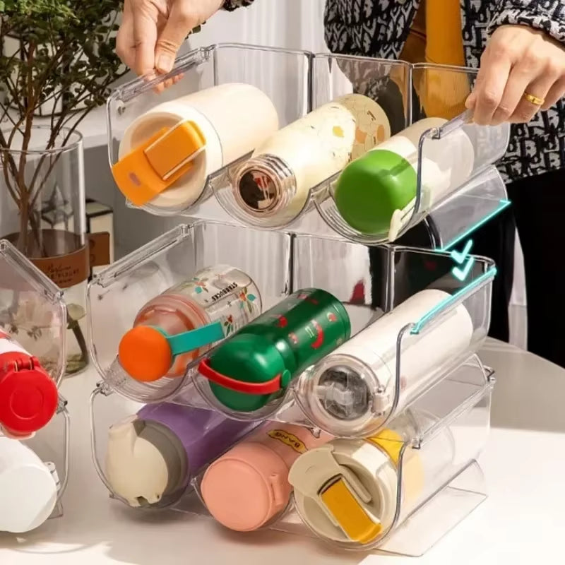 Water Bottle Holder,Kitchen Storage Organization and Storage,Stackable Cup Holder, Suitable for Cabinets, Plastic Refrigerator