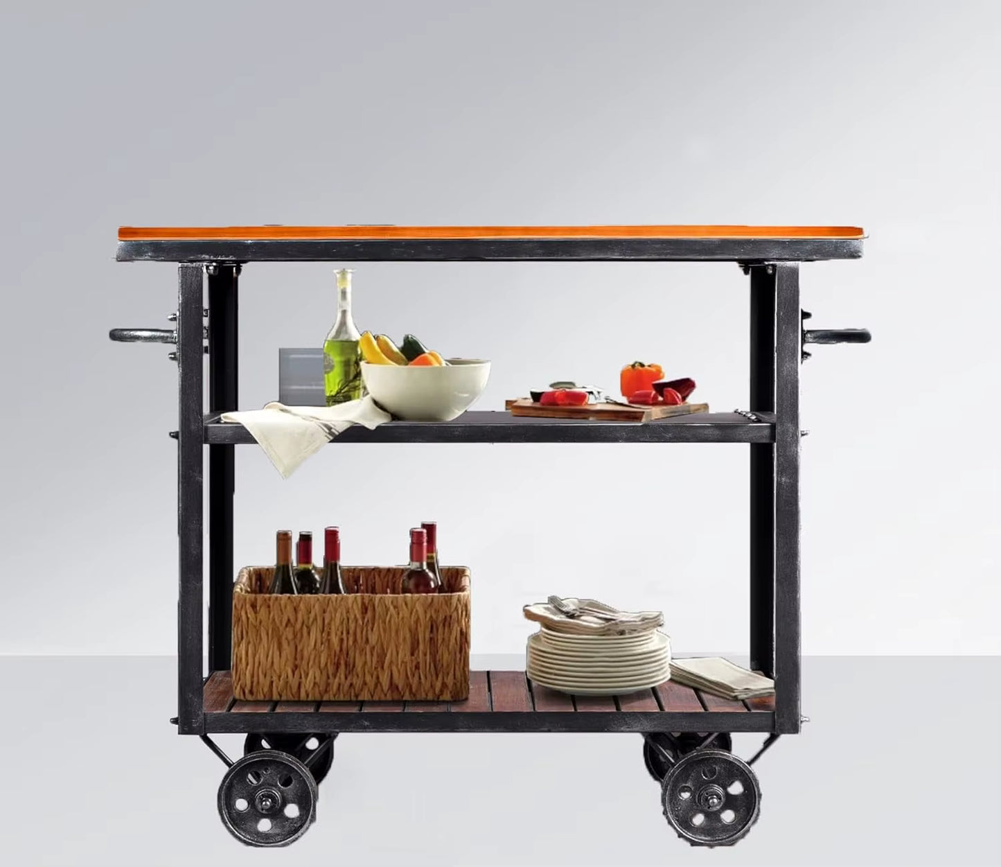Bar Cart for Home Kitchen Serving Cart Industrial Vintage Kitchen Cart Bar Serving Carts Rolling Metal Wood