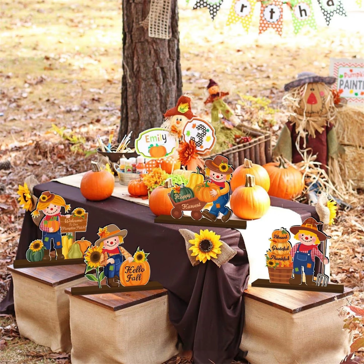 Rustic Thanksgiving Decorations Wooden Turkey Centerpiece Fall Harvest Table Signs Autumn Home Decor Accents