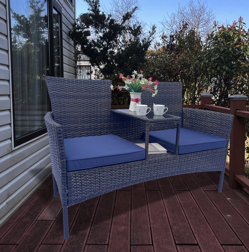 Wicker Patio Conversation Furniture Set, Outdoor Furniture Set with Removable Cushions & Table, Temp