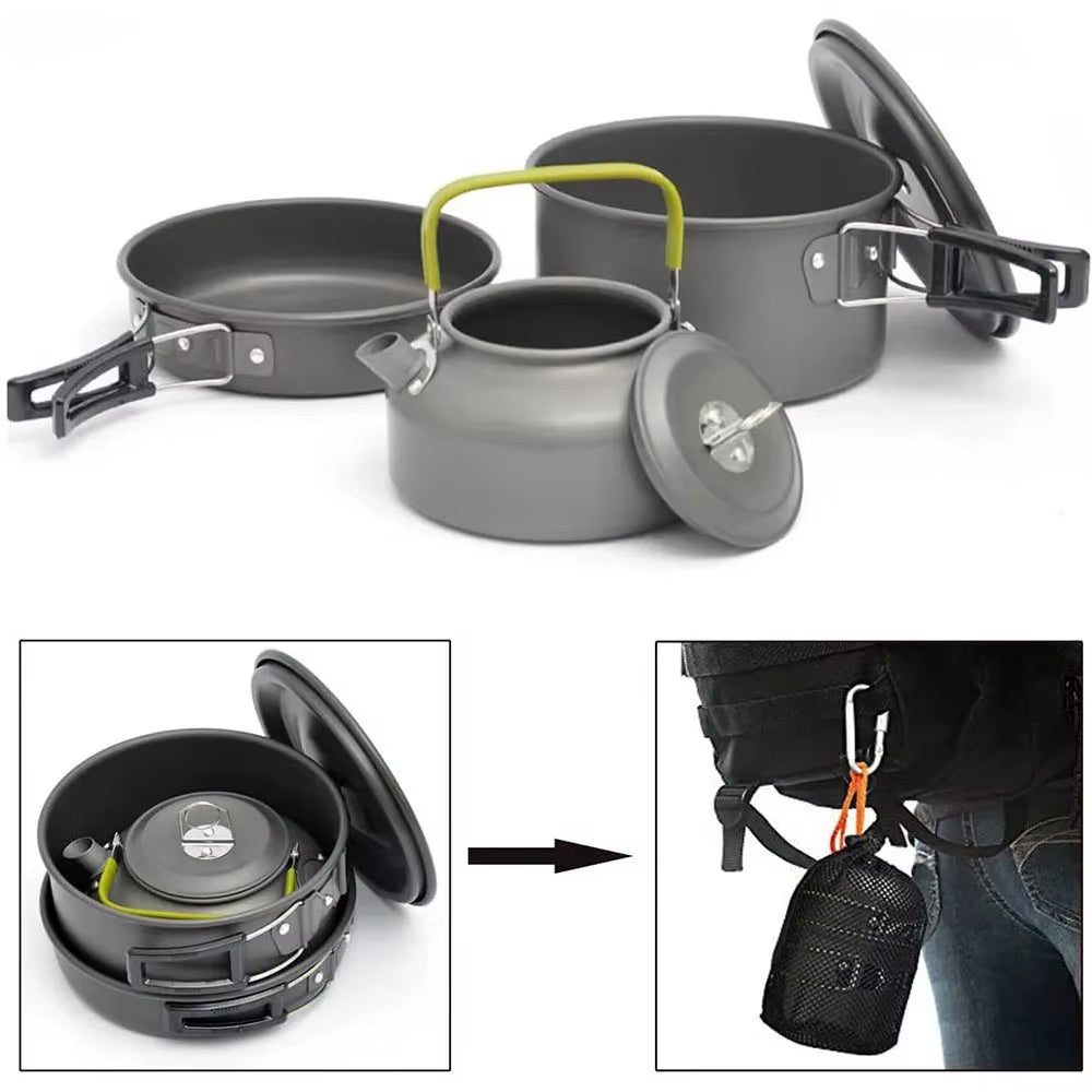 Outdoor Camping Cookware Portable Camping Equipment Outdoor Tableware Water Kettle Cookware Set Aluminum Alloy Material