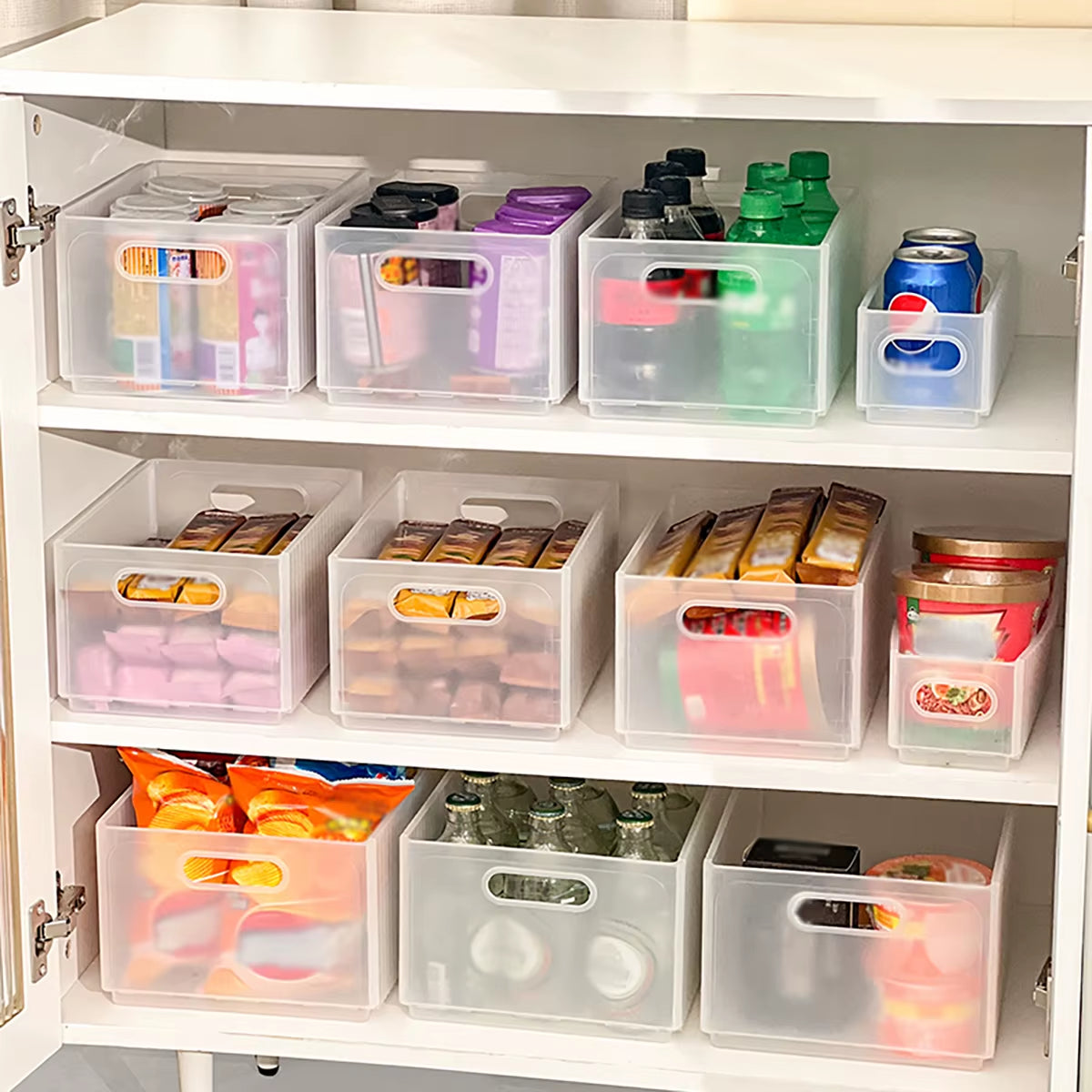 Foldable Cabinet Storage Organization Pull-Out Plastic Storage Box with Handle Large Capacity Storage Case Kitchen Organizer 