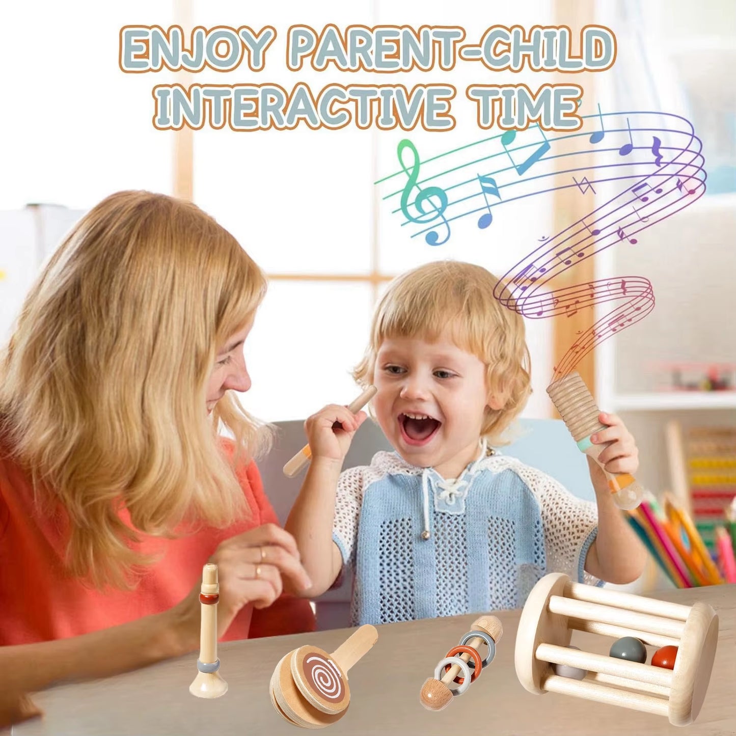 Baby Musical Toys Montessori Toys Wooden Percussion Instruments Set Oddler Music Toys Preschool Educational Birthday Gift
