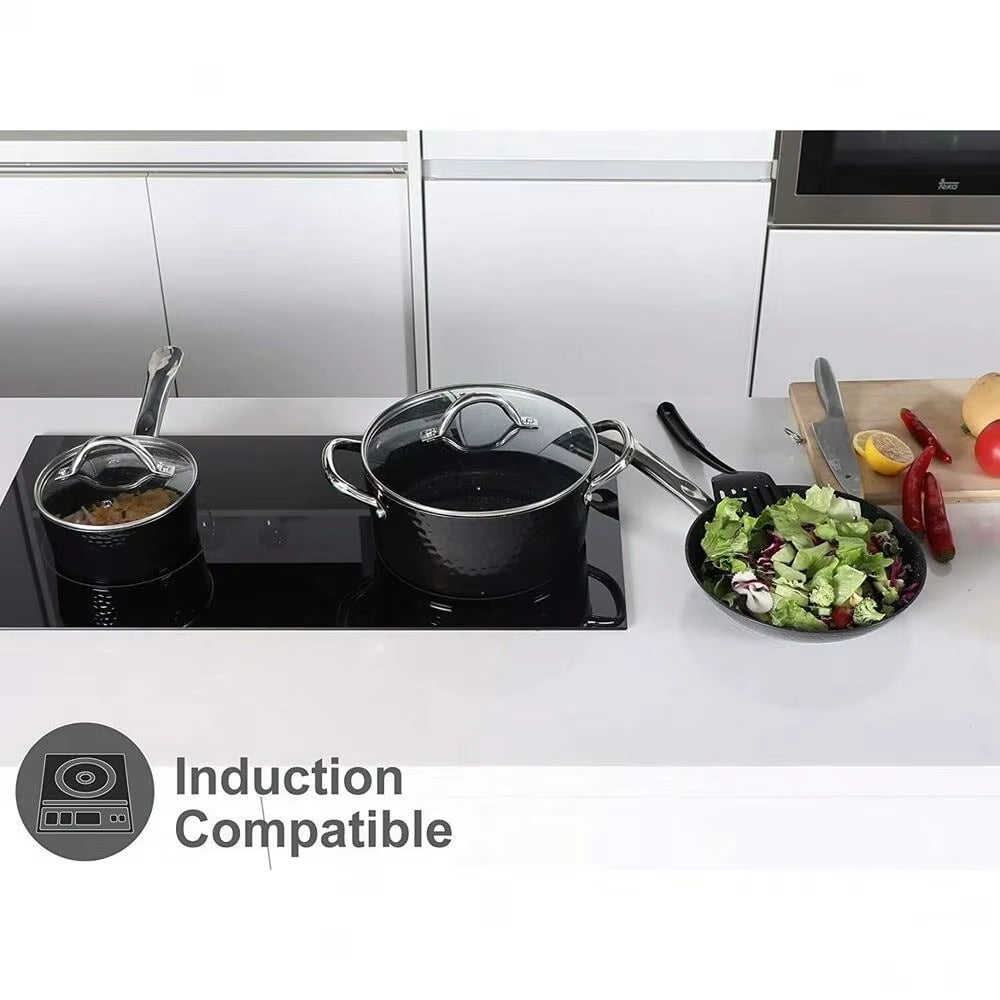15 Piece Hammered Cookware Set Nonstick Granite Coated Pots and Pans Set