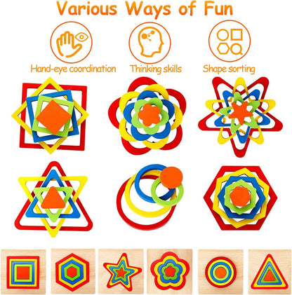 Stacking Puzzle Game Blocks Educational Toy for Kids Montessori Wooden Shape Sorting Puzzle Sensory Toys Developmental 1 2 3 4 Y