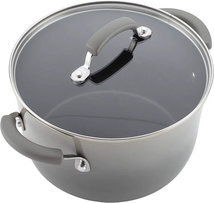 Brights Nonstick Cookware Pots and Pans Set, 14 Piece, Sea Salt Gray