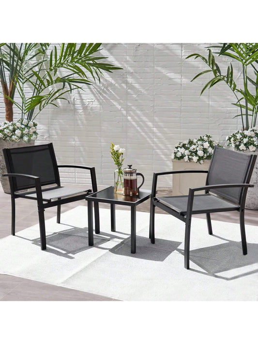 Flamaker 4 Pieces Patio Furniture Outdoor Furniture Outdoor Patio Furniture Set Textilene Bistro Set Modern Conversation Set Black Bistro Set with Loveseat Tea Table