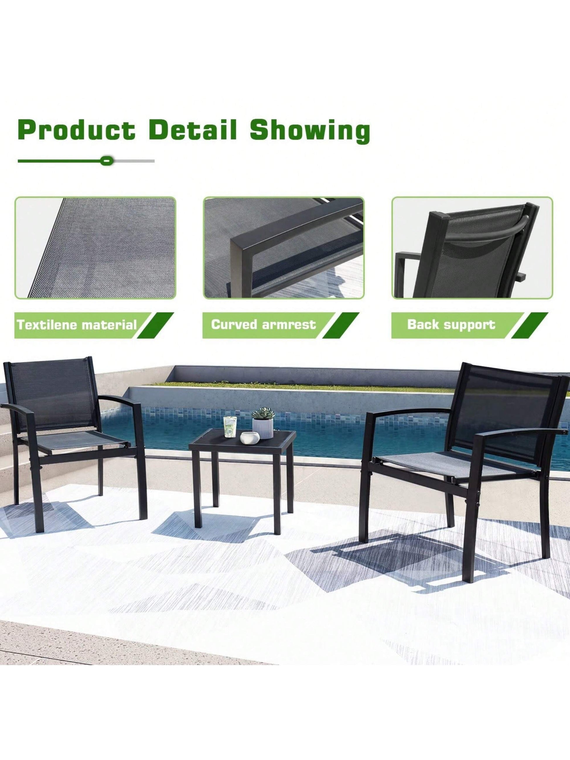 Flamaker 4 Pieces Patio Furniture Outdoor Furniture Outdoor Patio Furniture Set Textilene Bistro Set Modern Conversation Set Black Bistro Set with Loveseat Tea Table